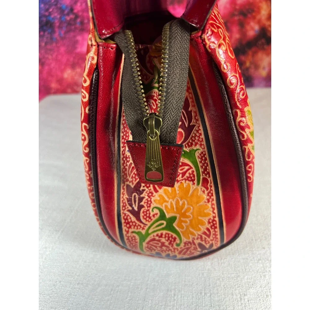 Patricia Nash Kavali Shantiniketan Leather Elephant Satchel Red Multi P812395